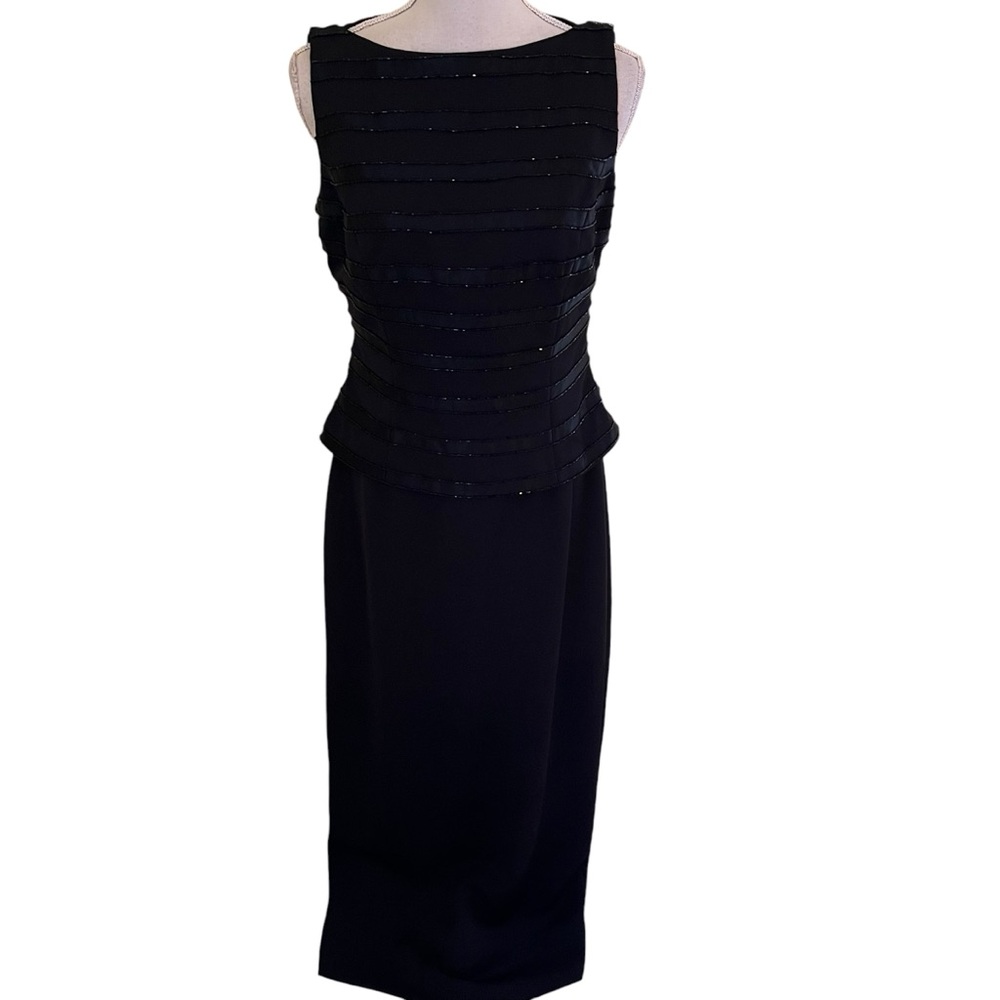 Marie St. Claire Black Beaded Detail Sleeveless Evening Gown 10